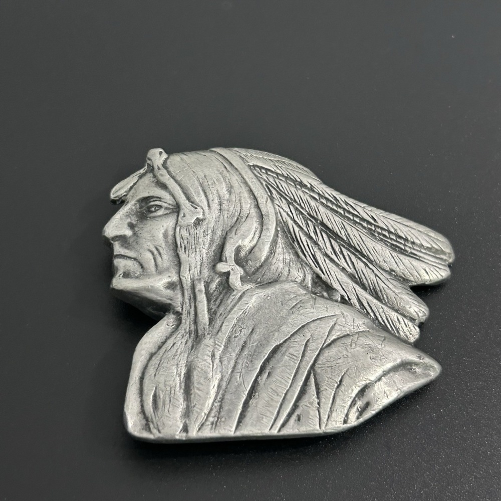 Vintage Native American Indian Apache Warrior Belt Buckle Pewter Beardsley